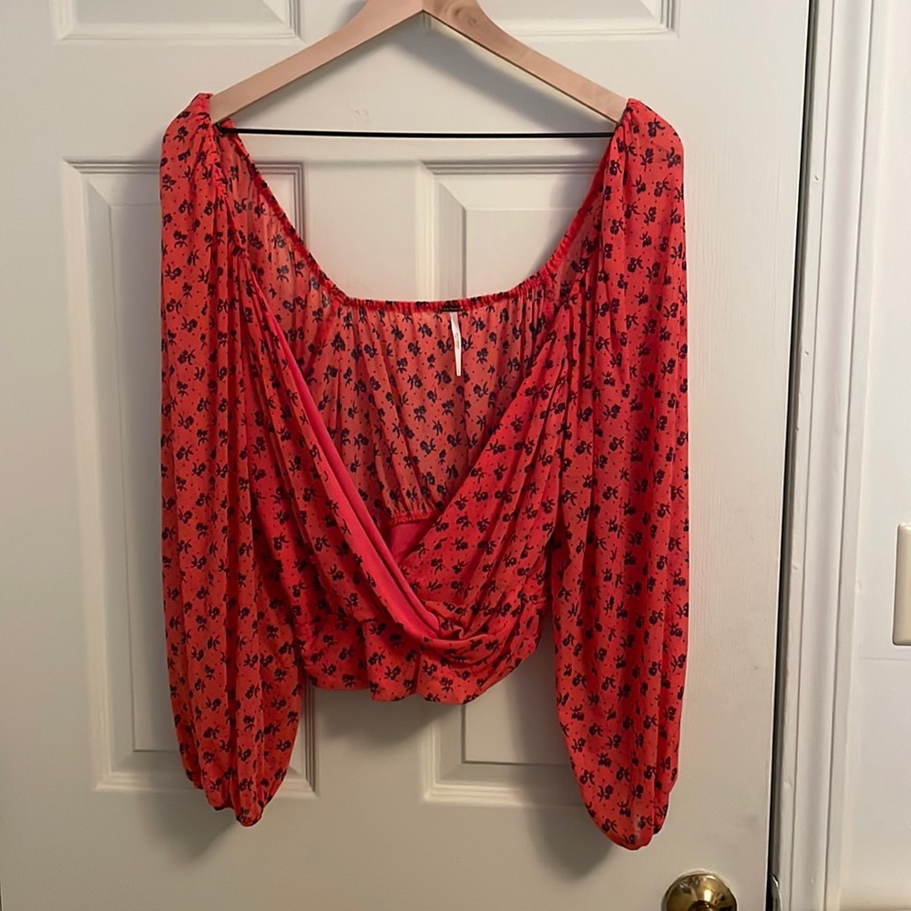 Free People Sheer Floral Crossover Top